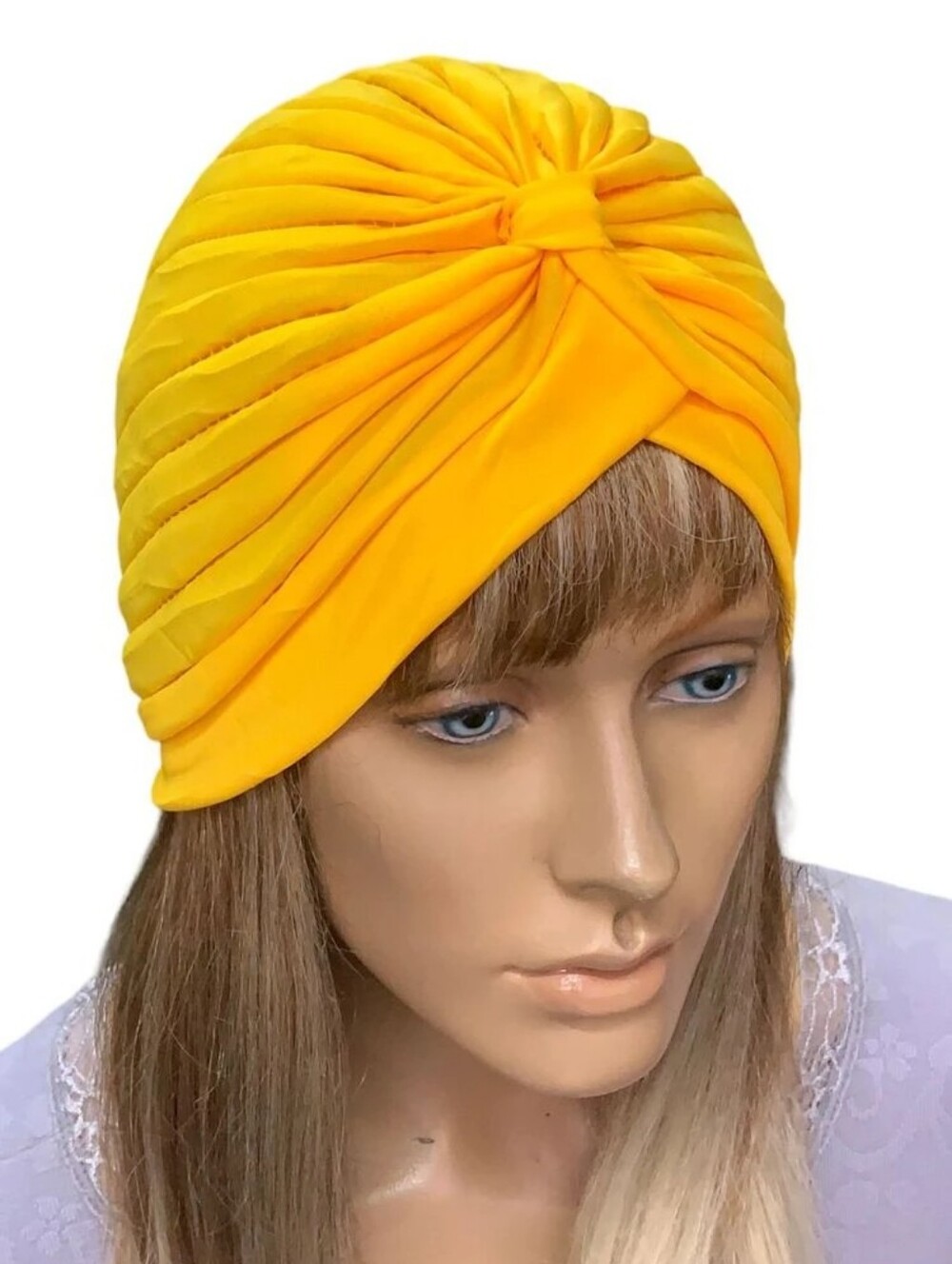 Golden Yellow Knotted Turban Chemo Hat Bonnet Headwrap Hijab Top Knot Alopecia